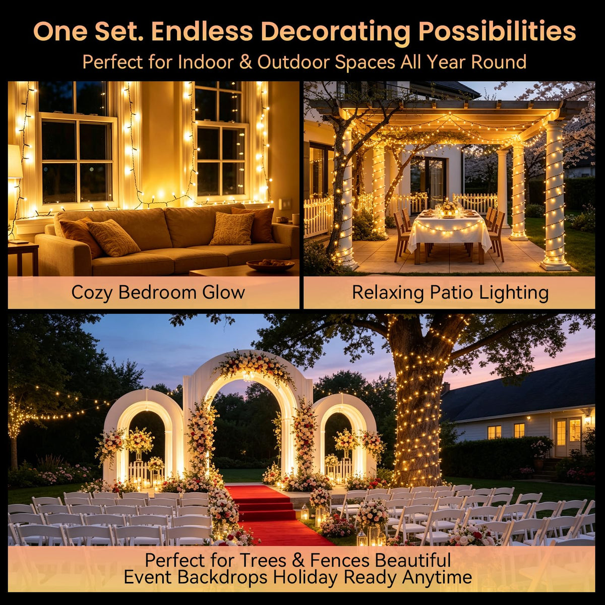 Dailyart 1200 LED Christmas Lights - 95 Ft Indoor Outdoor Cluster Lights with 8 Modes - Warm White Plug in Fairy String Lights with Timer Twinkle Lights for Christmas Tree Wedding Xmas Decorations