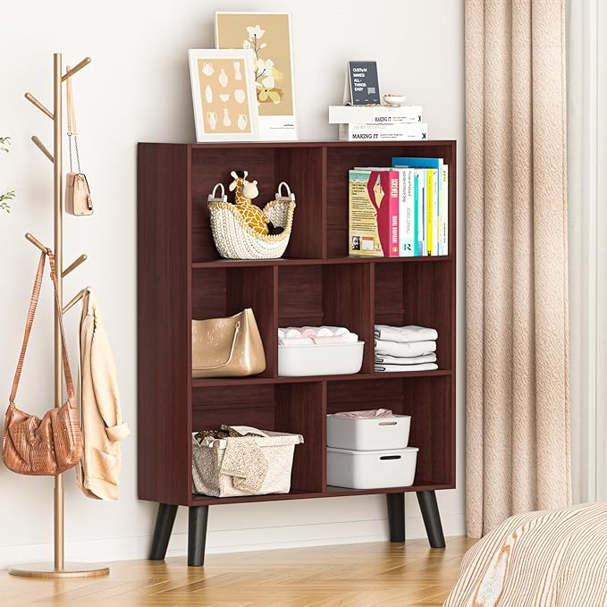 YAHARBO Walnut Bookshelf, 3 Tier Book Shelf