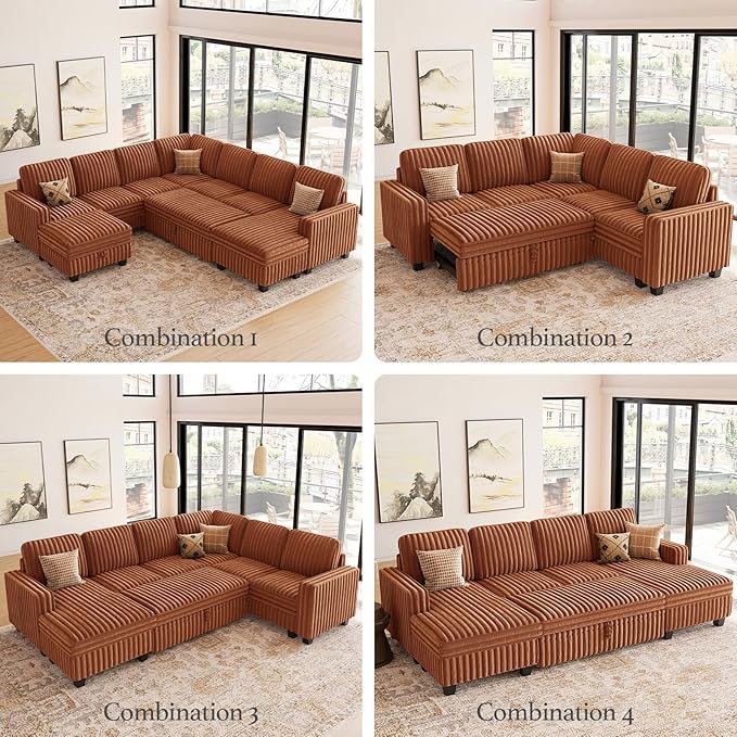 Belffin Corduroy Sectional Sleeper Sofa
