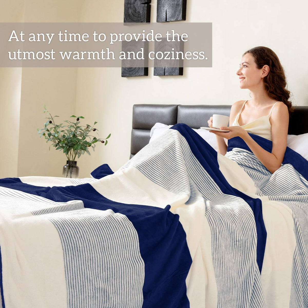Homelike Moment Fleece Throw Blanket for Couch, Blue Soft Fluffy Blankets Throws, Fuzzy Cozy Plush Flannel Blanket for Sofa, Comfy Warm Lightweight Bed Blanket Striped (Navy Blue, 50x60IN)