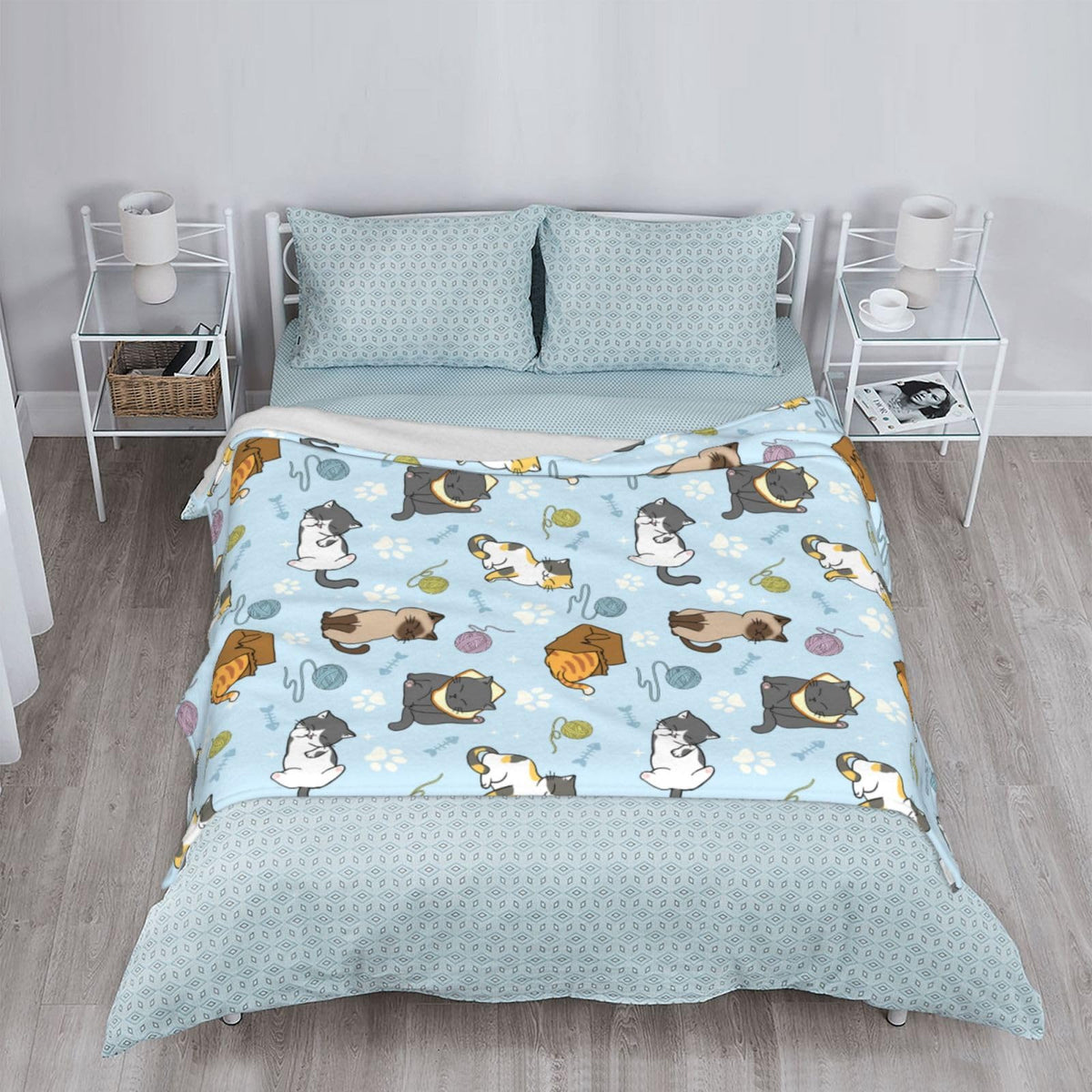 Soft Fluffy Cat Pattern Blanket, Cute Feline Design Cozy Throw Blanket for Adults Kids Pet,Lightweight Warm Plush Fleece Blanket for Couch Bed Sofa, for Cat Lovers 50"x40"