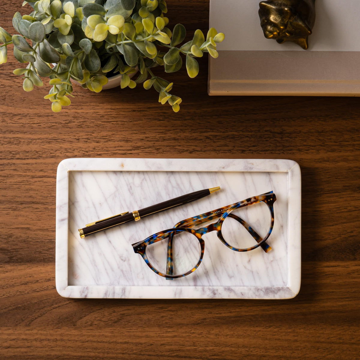 Cork & Mill Marble Tray for Bathroom Countertop, Kitchen Counter, or Catchall - 8 3/4" x 5" Small Rectangular Vanity Tray for Skincare or Perfume - Handcrafted Natural White Marble Stone Organizer