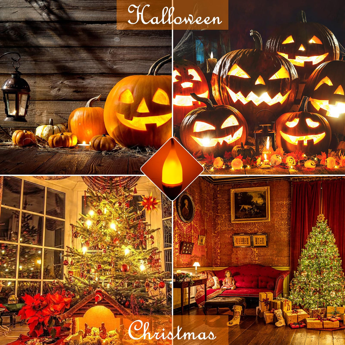 Bestview LED Flame Effect Light Bulbs,3 Modes Flickering Light Bulbs, Smart E12 Chandelier Base Candle Fire Light Bulb for Halloween, Christmas,Party, Porch, Indoor&Outdoor Home Decoration -2 Pack