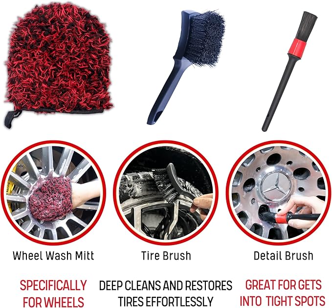 Metal Free Microfiber Wheel Brush Kit- Microfiber Angled Wheel Brush, Long