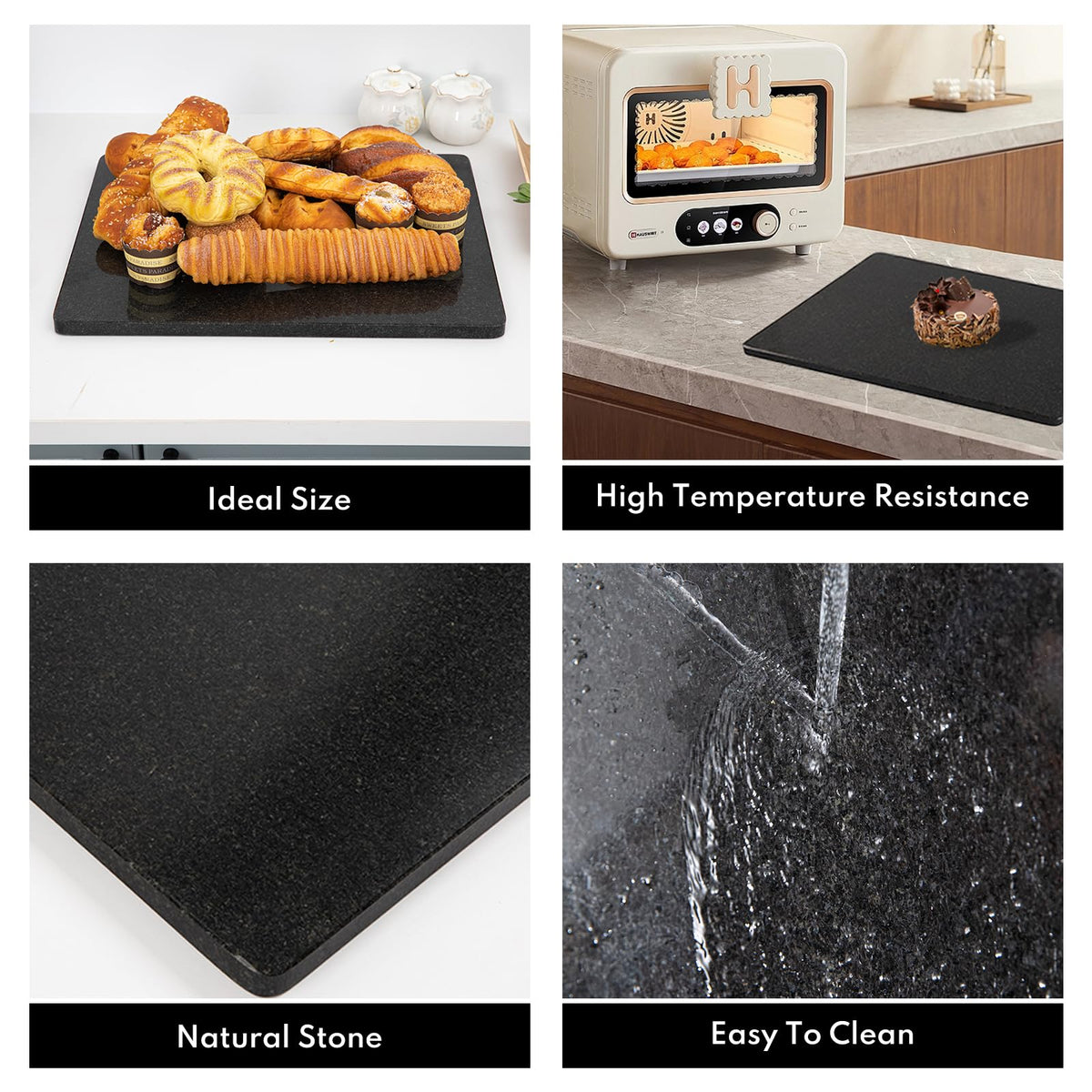 Lovdeco Granite Black Cutting Board, Pastry Board For Kitchen, Large Black Marble Slab Gift With Non-Slip Feets, 16x20 Inch, 1 Piece