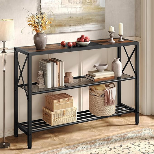Hoctieon Industrial Console Table, 3 Tier Entryway Table, Hallway Table
