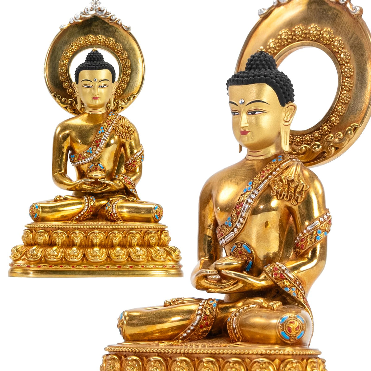 AksharaPadma Tempa Buddha Statue Indoor for Zen Decor,Handcrafted Gold-Plated Buddha Statue for Home Decor – Nepalese Art, Tibetan Buddhism Style, 4.72" (Amitabha)