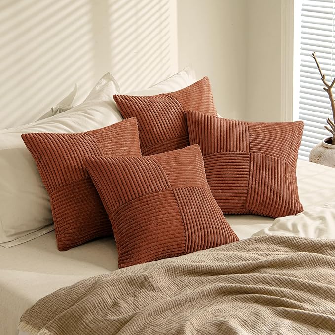 MIULEE Boho Farmhouse Rust Decorative Throw Pillow Covers 18x18 Inch 4 Packs