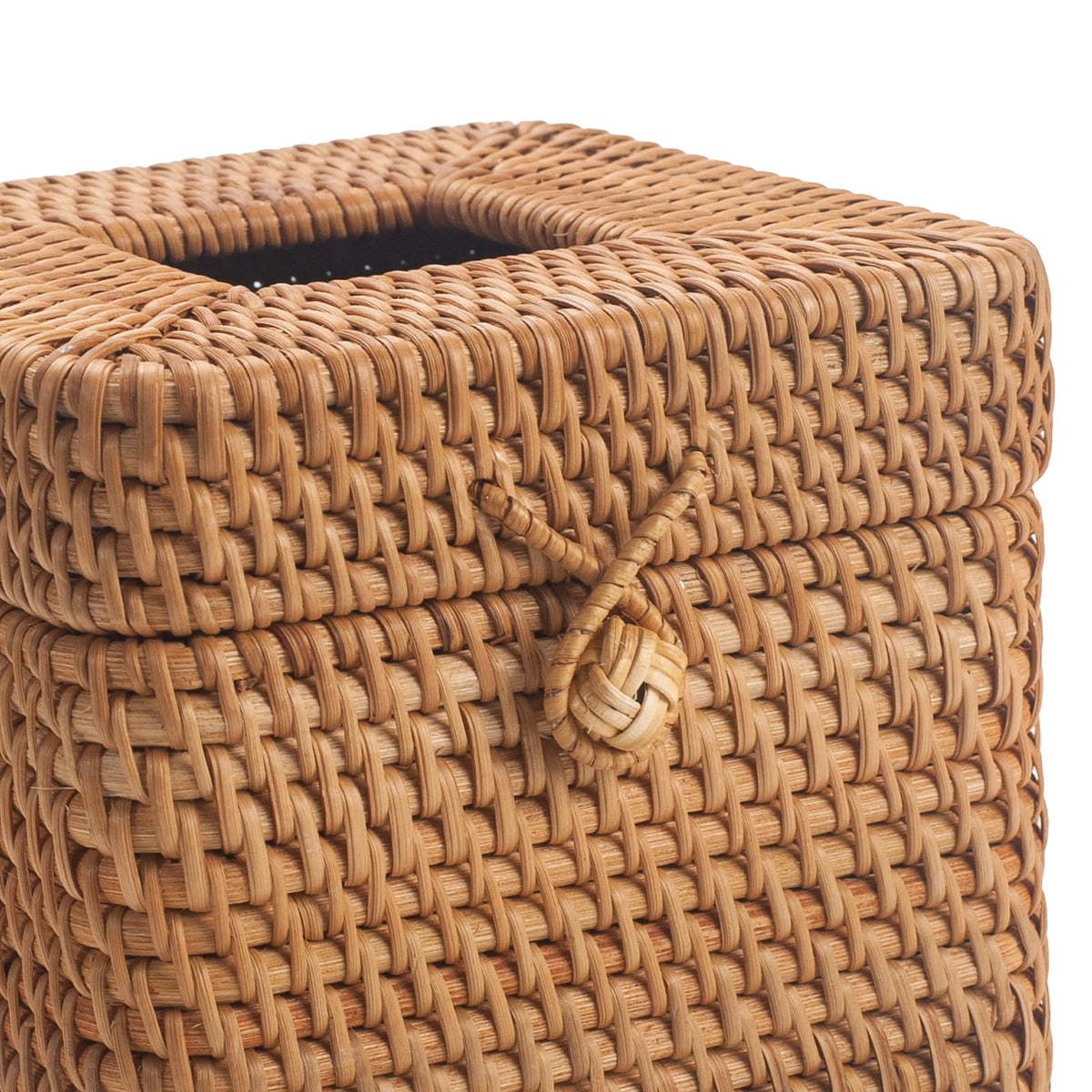 Rattan Tissue Box Cover Square, Wicker Tissue Box Holder with Lid, Natural Woven Facial Tissue Holder for Bathroom, Kitchen, Living Room (Natural)