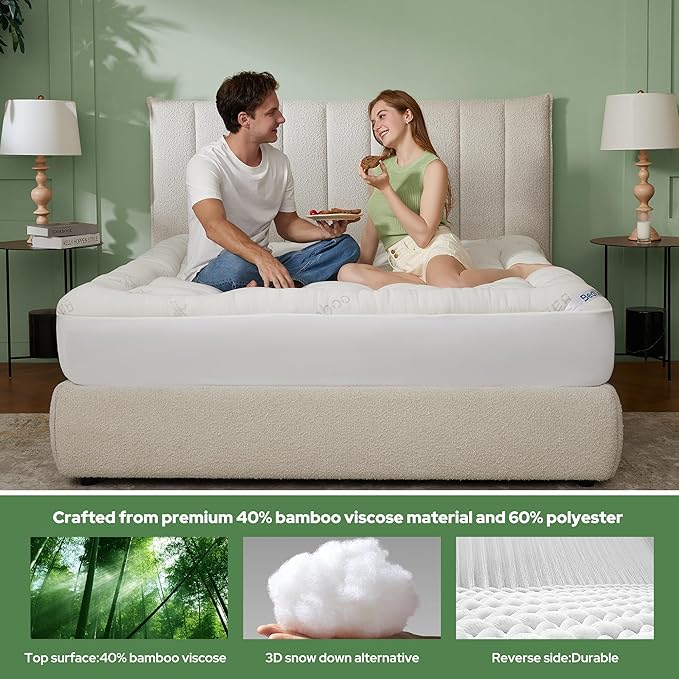 BEDLORE RV Queen Mattress Topper Viscose Derived from Bamboo, Pillow Top