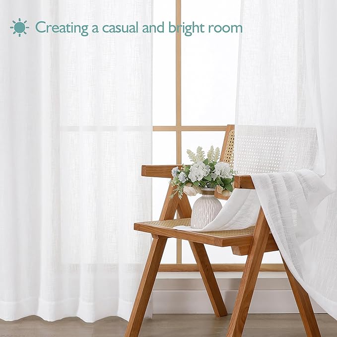 Chyhomenyc Extra Long White Semi Sheer Curtains 108 Inches Long 2 Panels Set