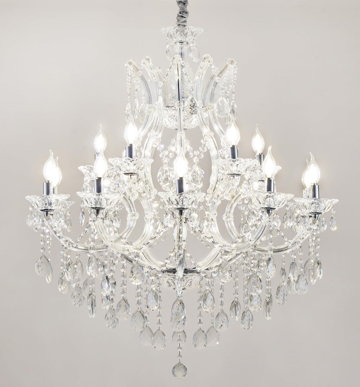 Transparent Crystal Chandelier 16-Light Modern K9 Crystal Chandelier Light Fixtures 33.5in Luxurious Ceiling Hanging Light Fixtures for Living Room, Dinning Room Staircase Entryway(16 Lights 2-Tier)