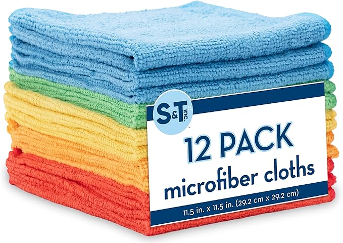 S&T INC. 12 Pack Microfiber Cleaning Cloth, Bulk Towels