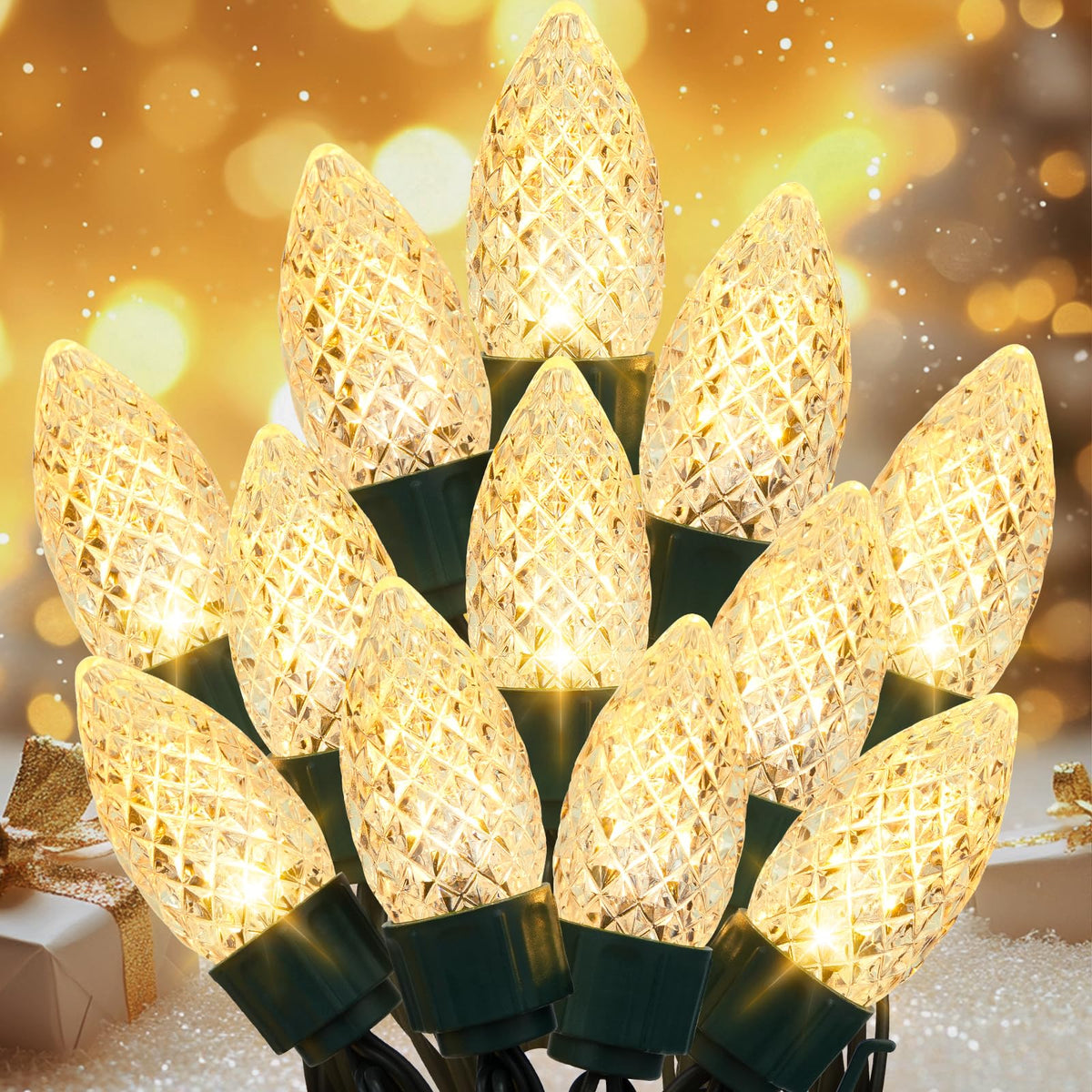 JMEXSUSS 100 LED C9 Christmas Lights Outdoor: 66 FT 8 Modes Plug in Connectable C9 Warm White Christmas Lights for Tree Roof Eaves Garden Decor