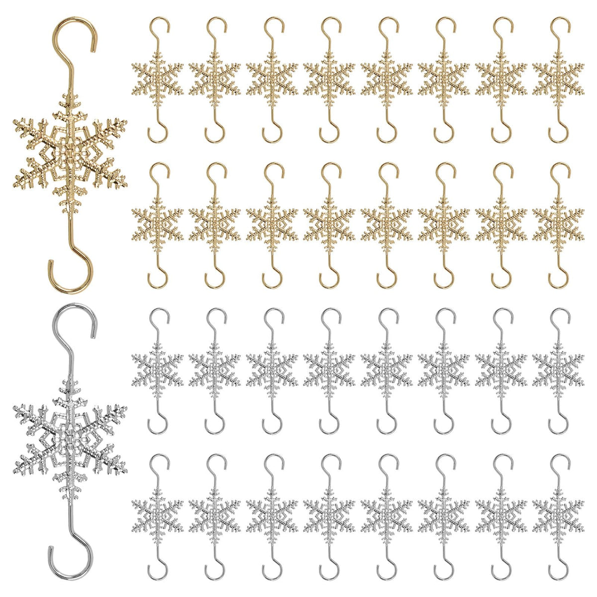 INCREWAY 60 Pcs Christmas Ornament Hooks Sliver Gold Snowflake Decorative Ornament Hangers for Xmas Christmas Tree for Small Ornaments