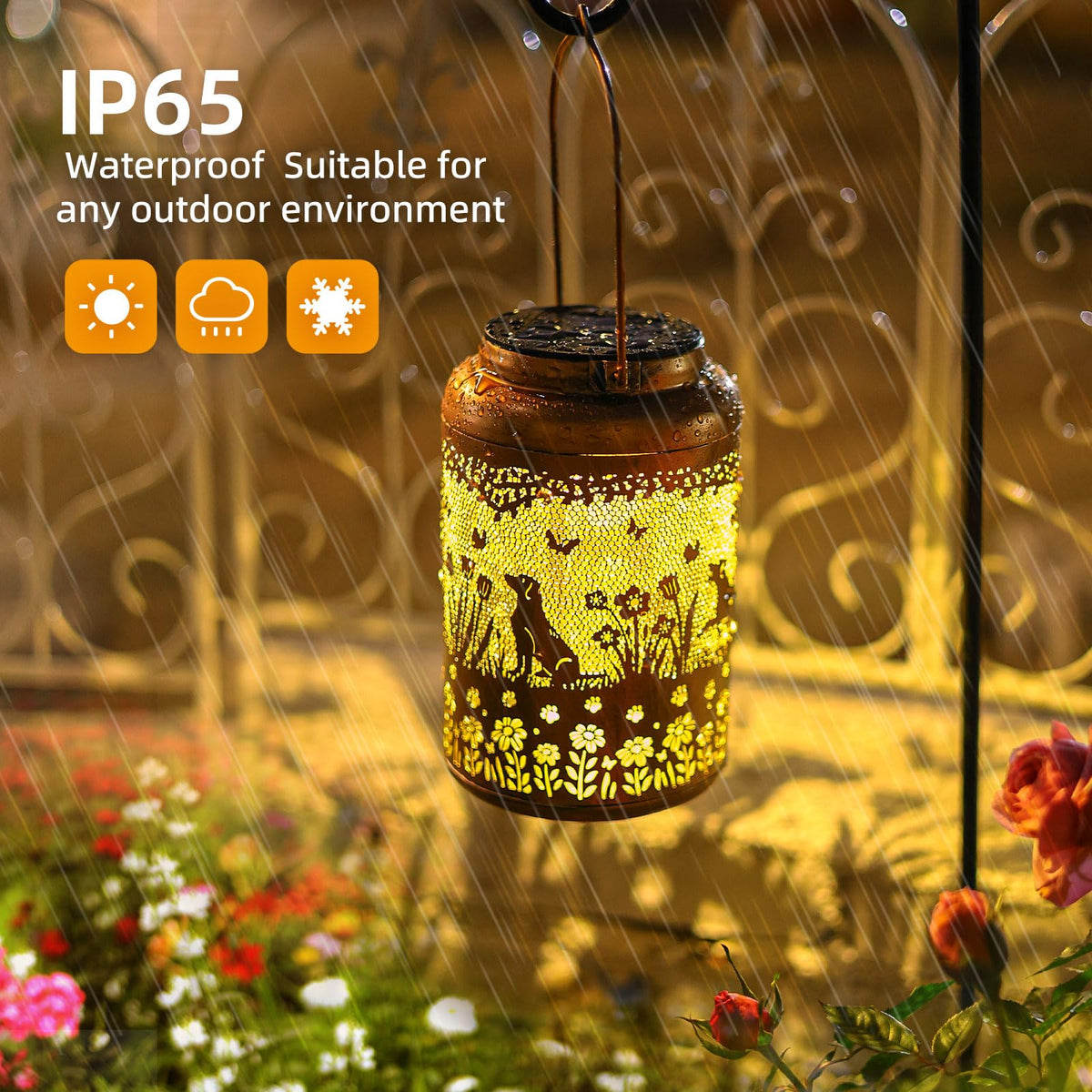 Dog Solar Lanterns Outdoor Waterproof Garden Decor Solar Lights Gifts for Women Men Mom Hanging Lantern LED Light Metal Dog Decoration Outside for Yard,Lawn,Porch,Patio,Tabletop