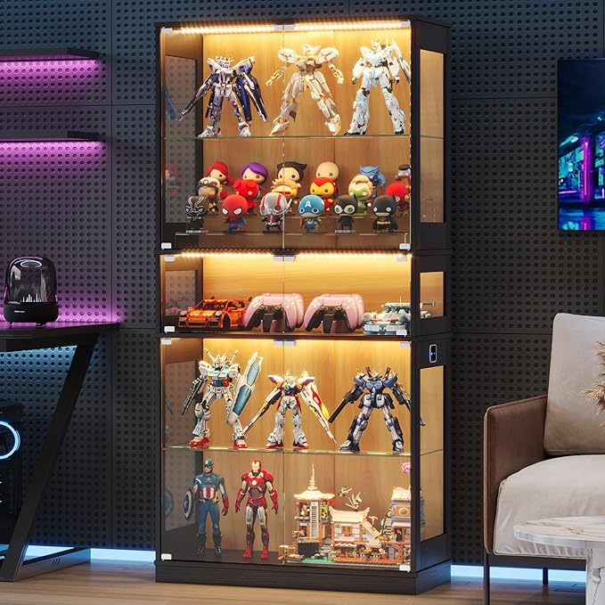 Display Cabinet with Glass Doors & LED Lights, 5 Tier Lighted Display Case