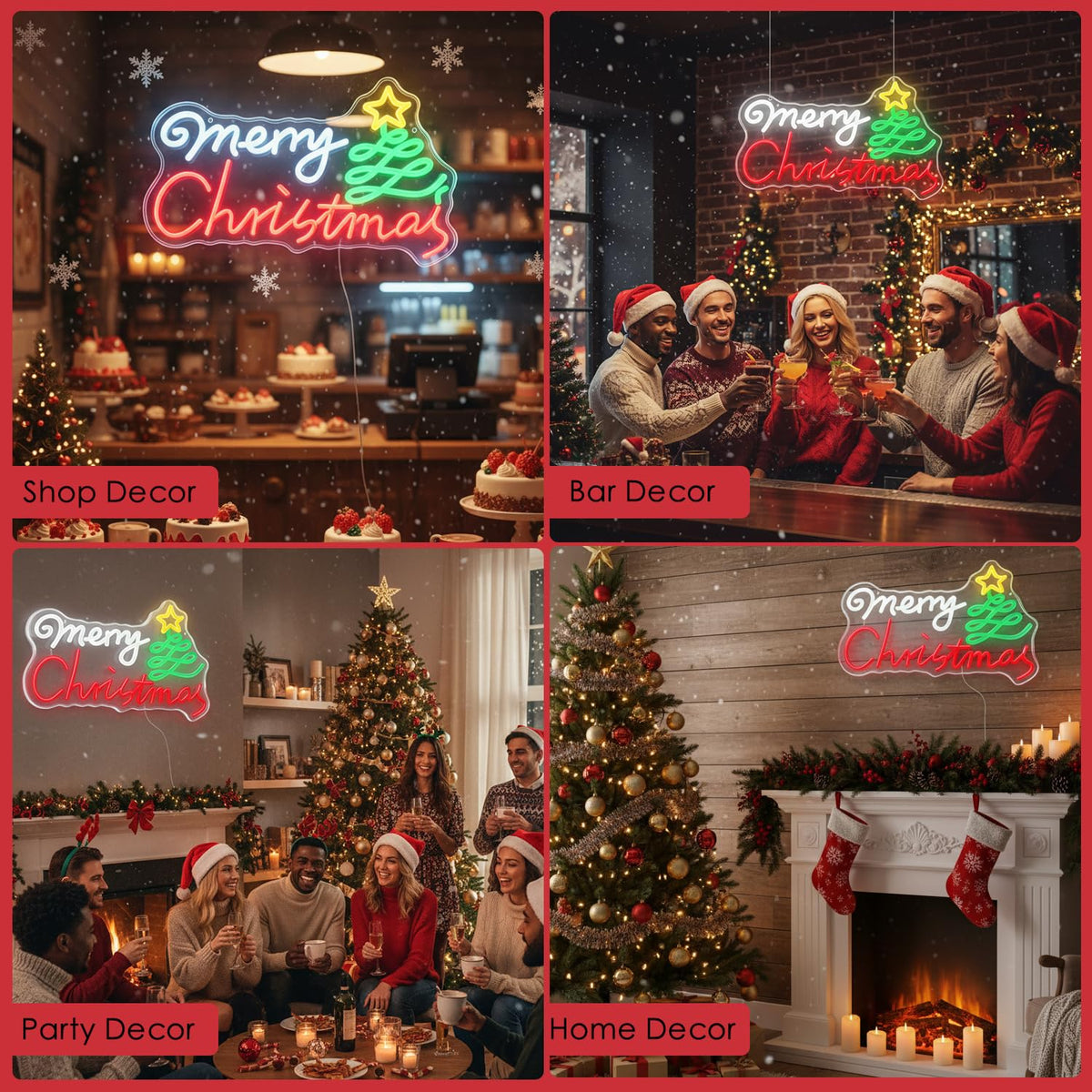 Modern Merry Christmas Neon Sign with Artistic Tree & Star,LED Light Sign for Wall Decor, USB Powered Dimmable Indoor Christmas Window Lights for Home, Bedroom,Party,Bar, Xmas Decorations Gift