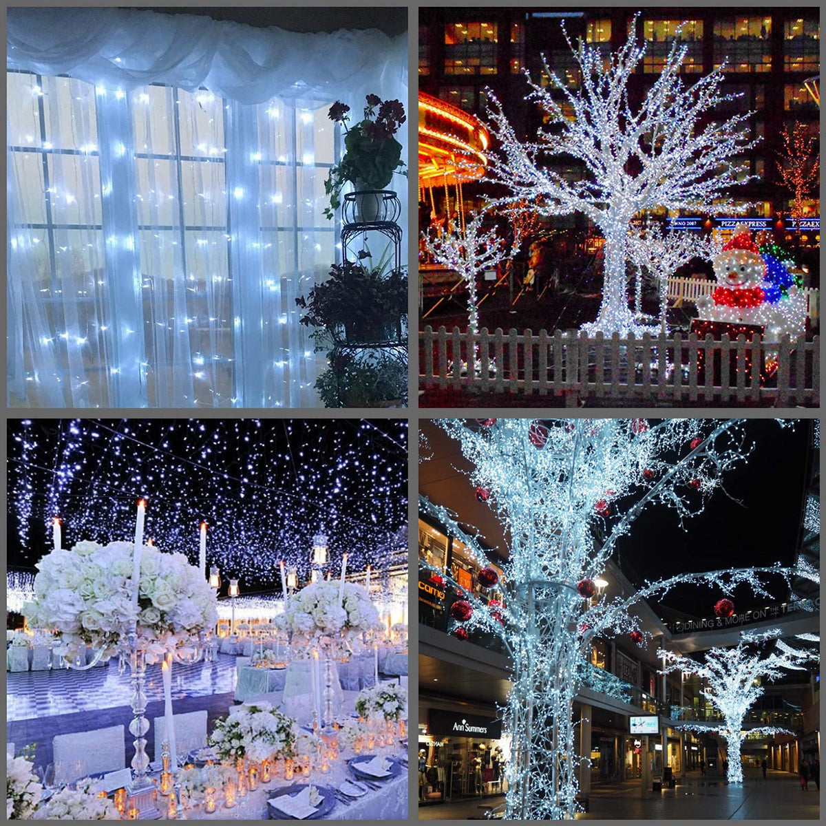YULETIME 200 Cool White LED Christmas Lights, 66 ft White Wire String Light
