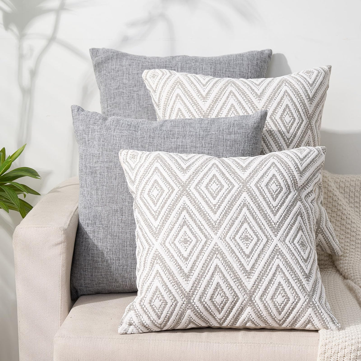 HPUK Throw Pillow Covers 18x18 Inch Set of 4, Linen Decorative Pillow Covers, Accent Cushion Covers for Couch Sofa Bed Bedroom Living Room Décor, Grey