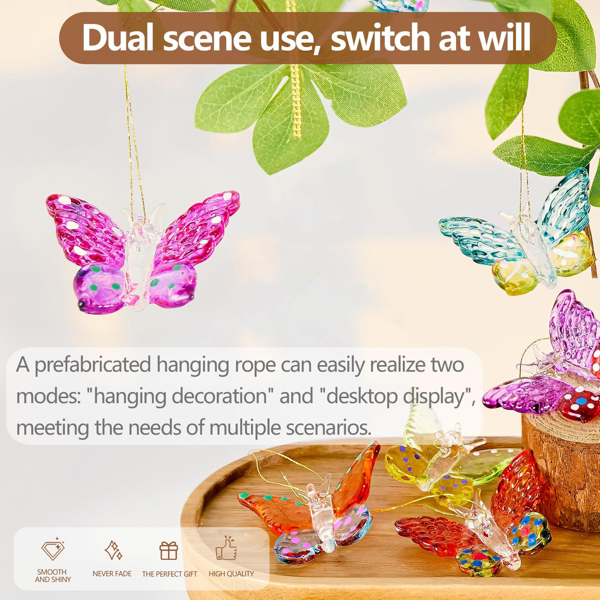 4pcs Glass Butterfly Ornament 1.7inch Hanging Crystal Butterflies Ornaments Decor for Home Window