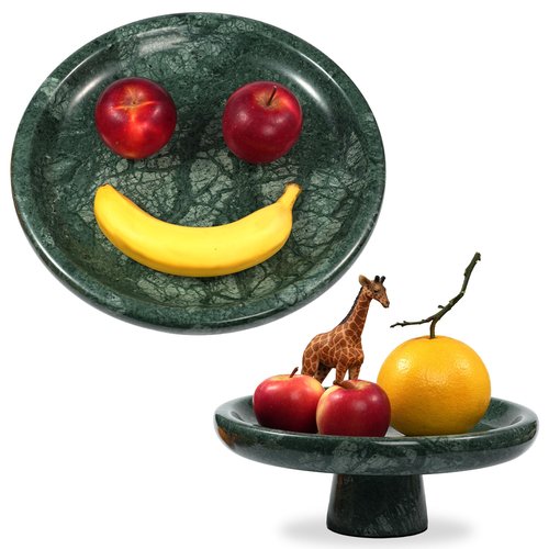 LWALMS Marble Fruit Bowl for Kitchen - 9.9" Green Decorative Stone Pedestal Bowls for Home Decor, Footed Fruits Holder For Dining Table Counter Organization