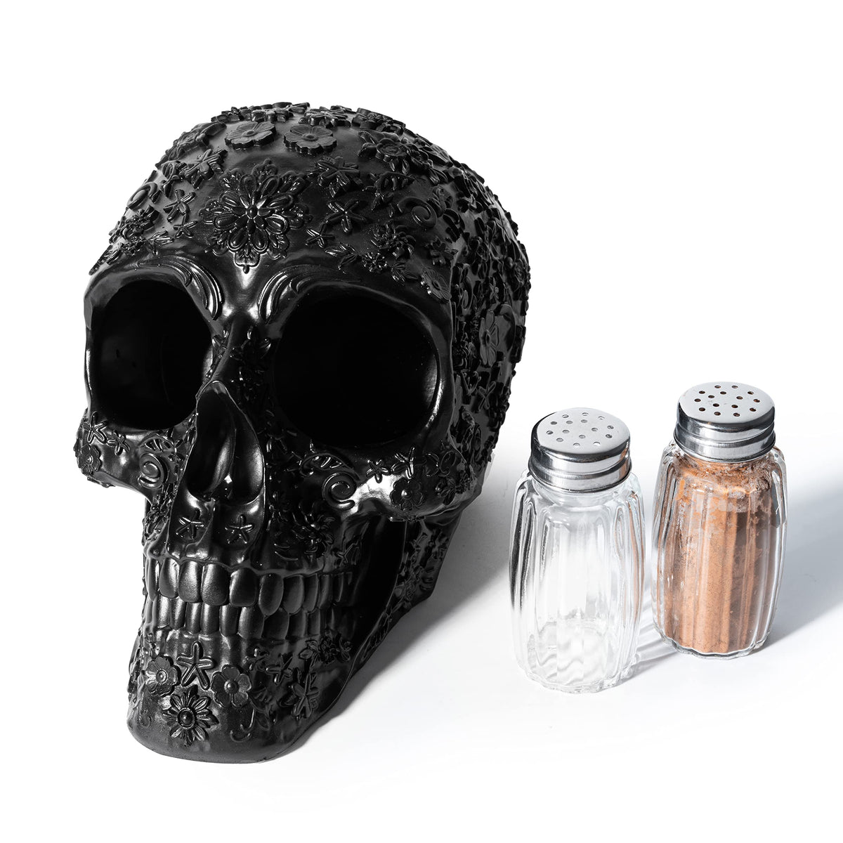 Skull Salt & Pepper Shaker Set, Decorations Kitchen Spice Holder, Evil Human Medieval Polyresin Skull Salt & Pepper Holder, Day of the Dead Home Kitchen Organizer Decor Gifts for Her and Him