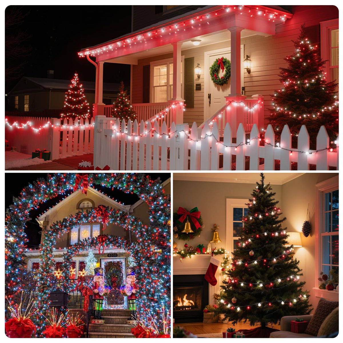XTF2015 Christmas String Lights, 105ft 300 LED Christmas Lights 8 Modes Memory Function & Timer- UL Certified - Outdoor Indoor Christma s Fairy Lights for Tree, Garden, Party, Wedding(Red + White)