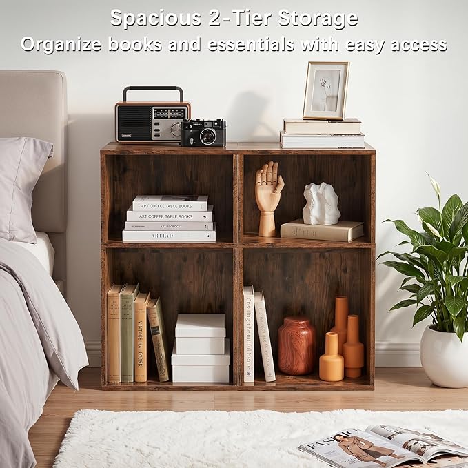 YAHARBO 2 Cube Bookshelf, Horizontal Book Shelf, Small Cubby Bookcase