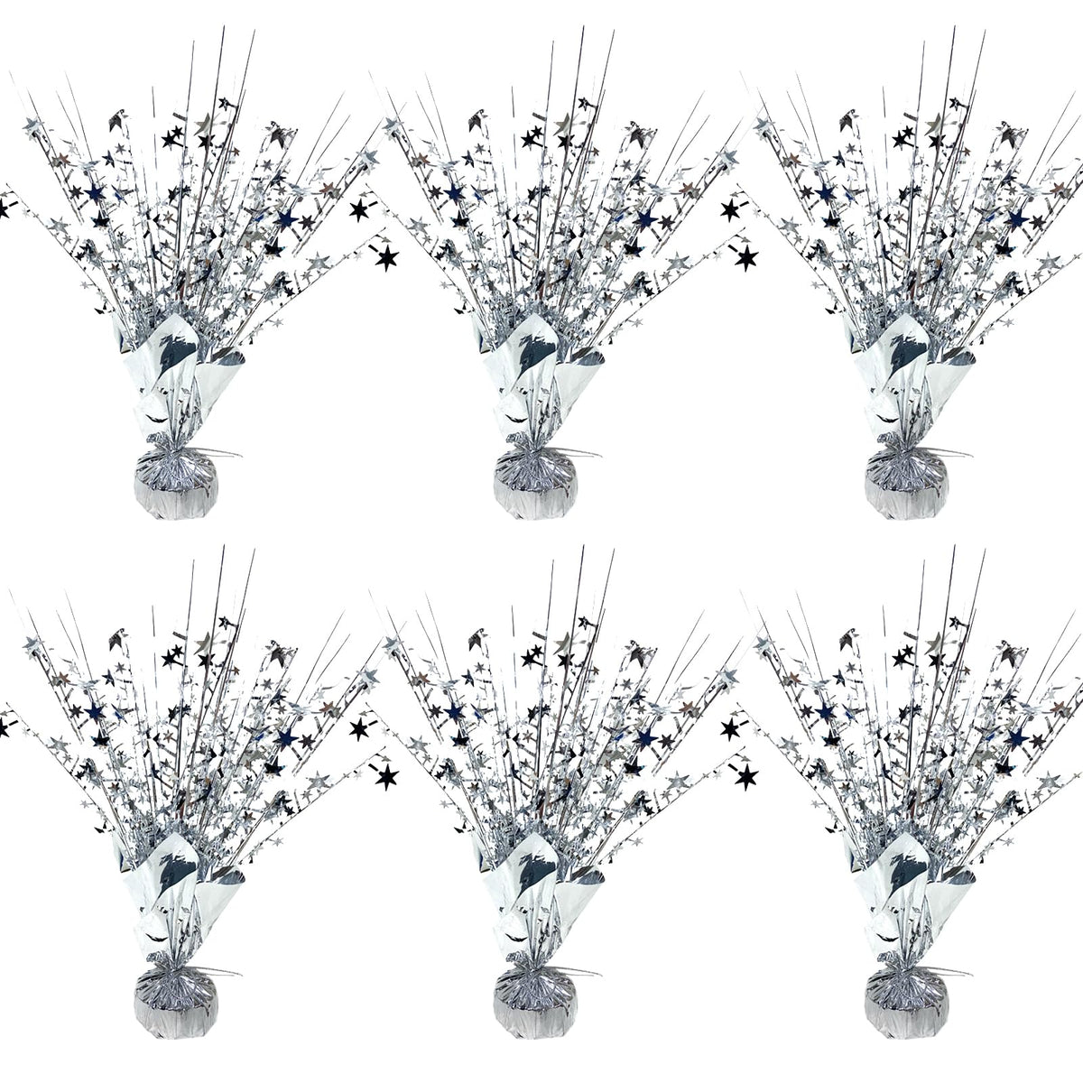 FUBININA 6 Pack Metallic Foil Spray Centerpiece Star Table Decoration Burst Glitter Tabletop Centerpieces for Birthday Christmas New Years Nye Wedding Graduation Holiday Party Supplies Decor, Silver