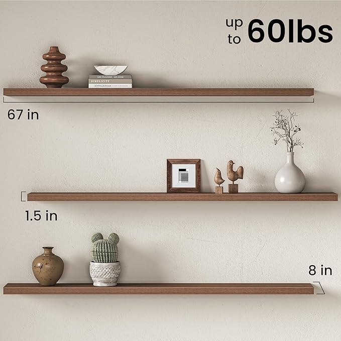 Fun Memories 67Inch Long Floating Shelves, 8 Inch Deep Shelves