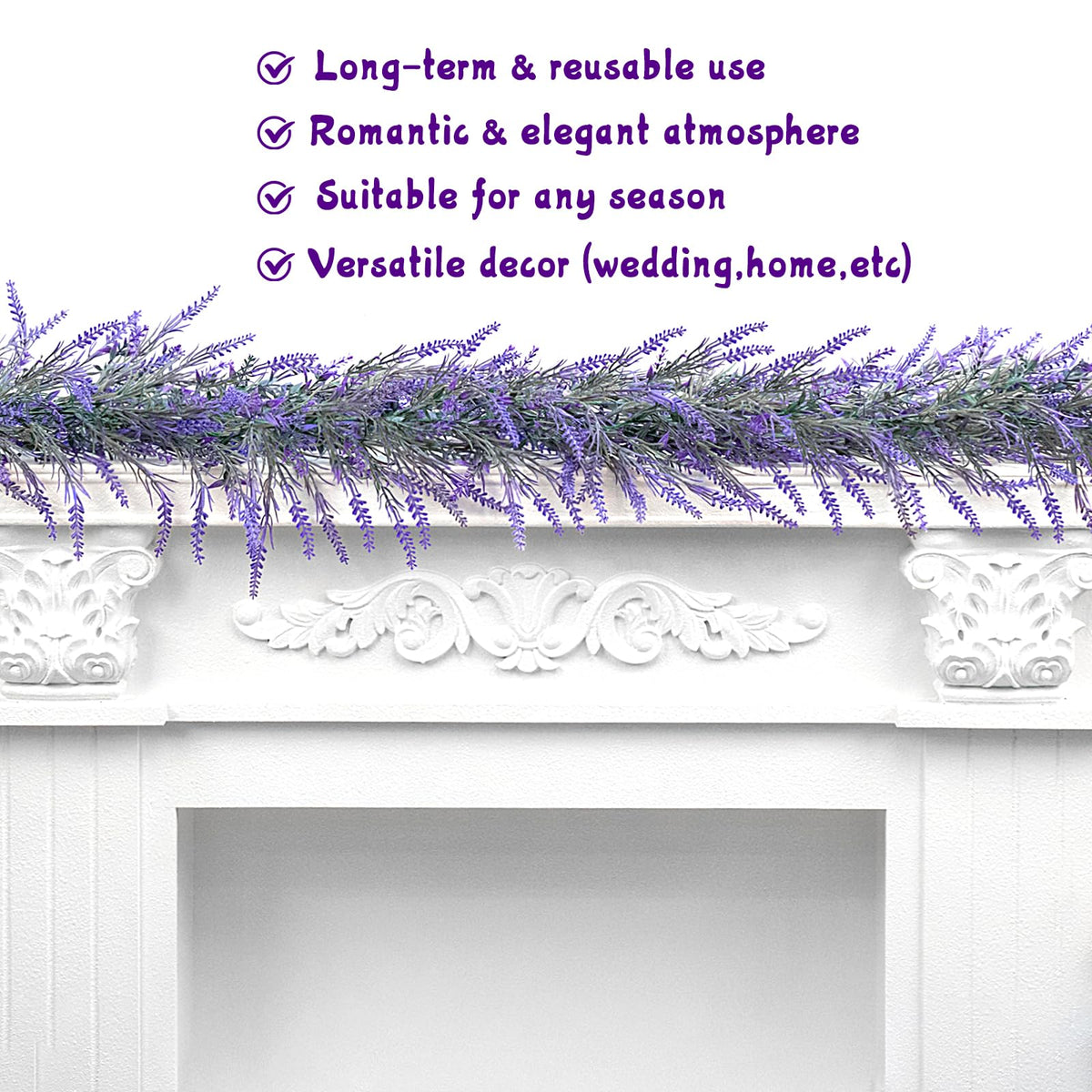 HUZIYAHAN Spring Summer Lavender Garland, 6Ft Purple Lavender Artificial Garland, All Year Lavender Garlands for Farmhouse Wedding Mantle Arch Porch Stair Table Indoor Door Home Decor (1)