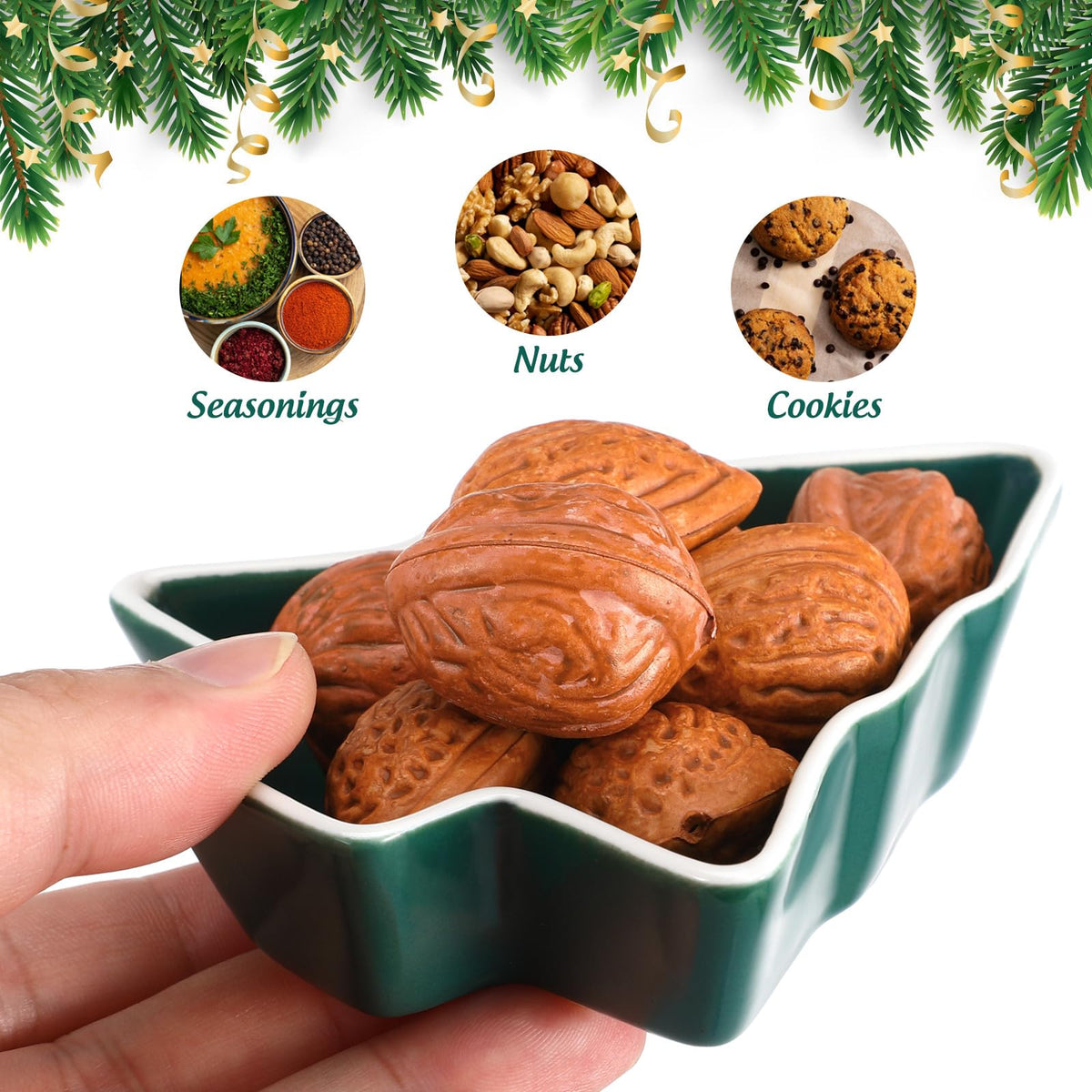 Healeved 2pcs Christmas Tree Shaped Plates 4. 52 Inch Green Christmas Tree Candy Dish Party Snack Trays Dry Fruit Containers Serving Dishes for Restaurant Decorations