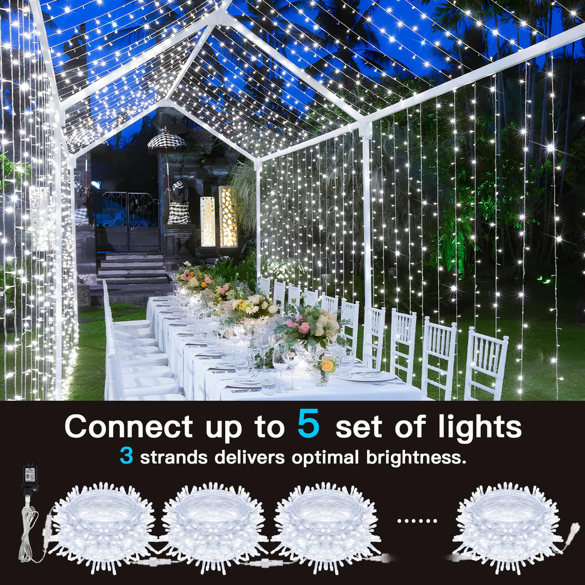 suddus 66ft 200 LED White String Lights with Timer, 12 Modes Christmas Fairy Lights Plug in, Connectable Indoor/Outdoor White Twinkle Lights for Xmas Tree, Bedroom, Garden, Wedding, Party Decorations