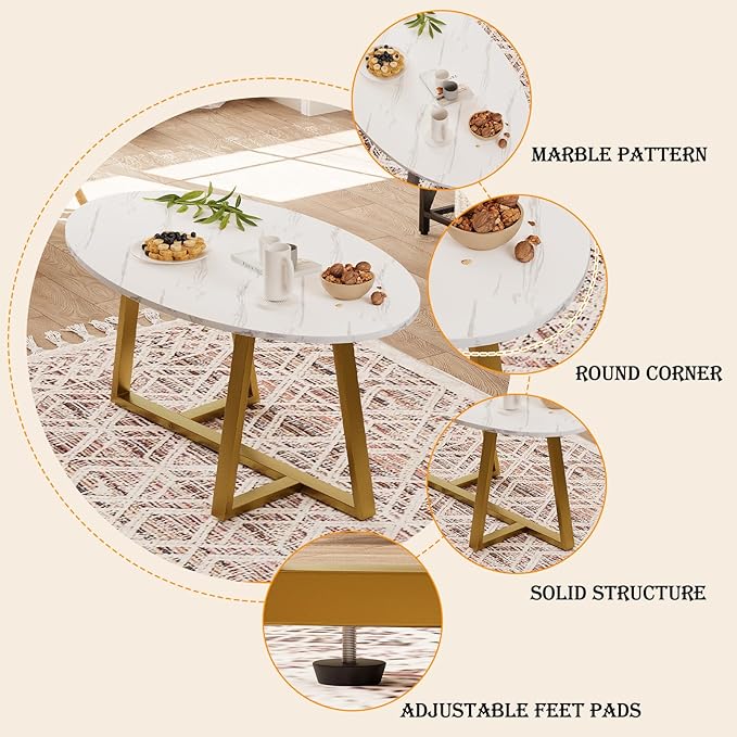 Wolawu Coffee Table White Faux Marble Coffee Table