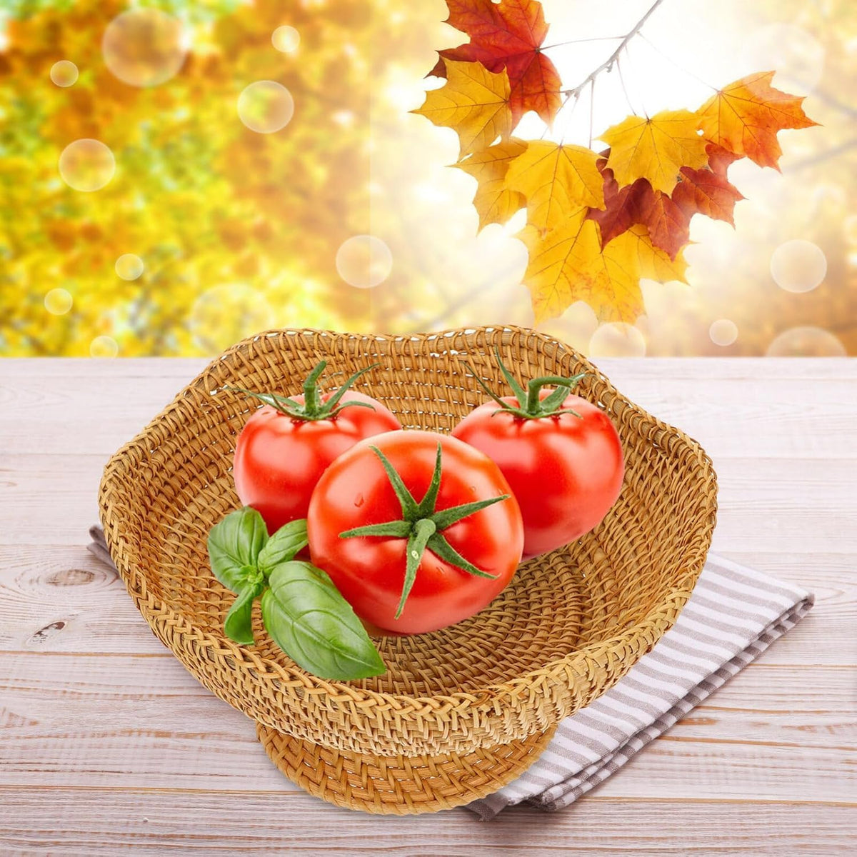 DOITOOL Rattan Fruit Bowl, Woven Footed Bowl Round Pedestal Plate Decorative Bowl for Table Centerpiece, 10 Inch Rattan Footed Bowl Woven Fruit Bowl for Kitchen Counter or Table Decorations