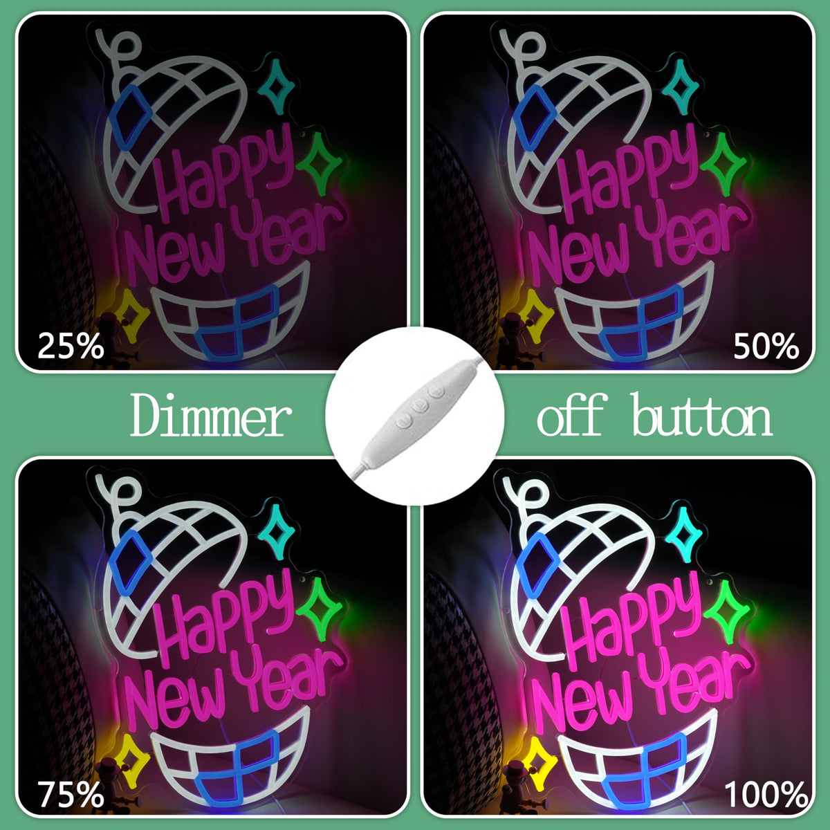 JLEWUINH Happy New Year Neon Sign Led Party Light Sign for New Years Eve Decorations Dimmable USB Spring Festival Neon Light for Christmas Holiday Home Bar(16.5 * 12.6 In)