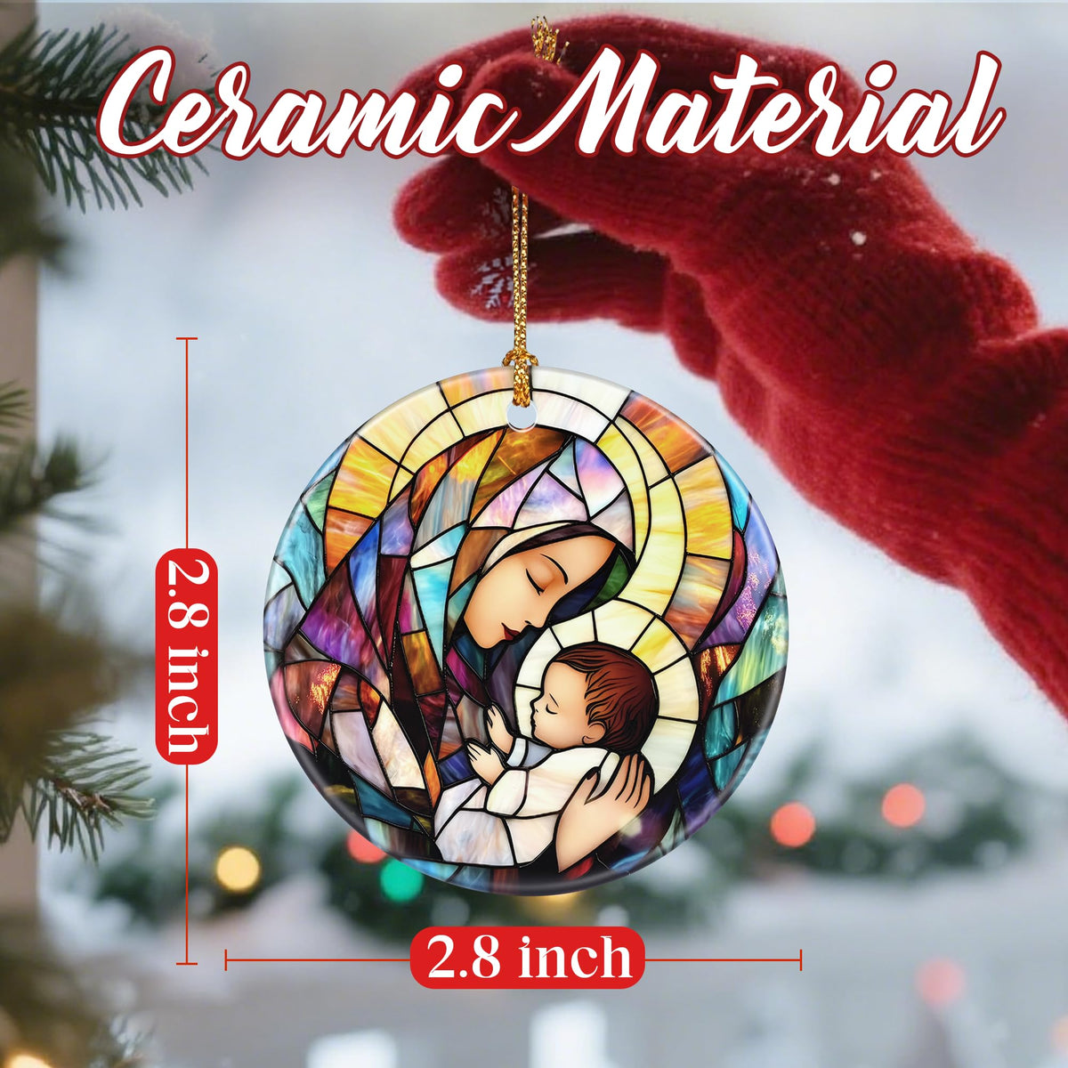 Virgin Mary Christmas Ornament, Dodosky 2.8in Ceramic Religious Xmas Decor, Christmas Tree Ornaments, Xmas Decorations for Tree, Holiday Ornament, Gift Ideas, Christian Gifts, Religious Gifts