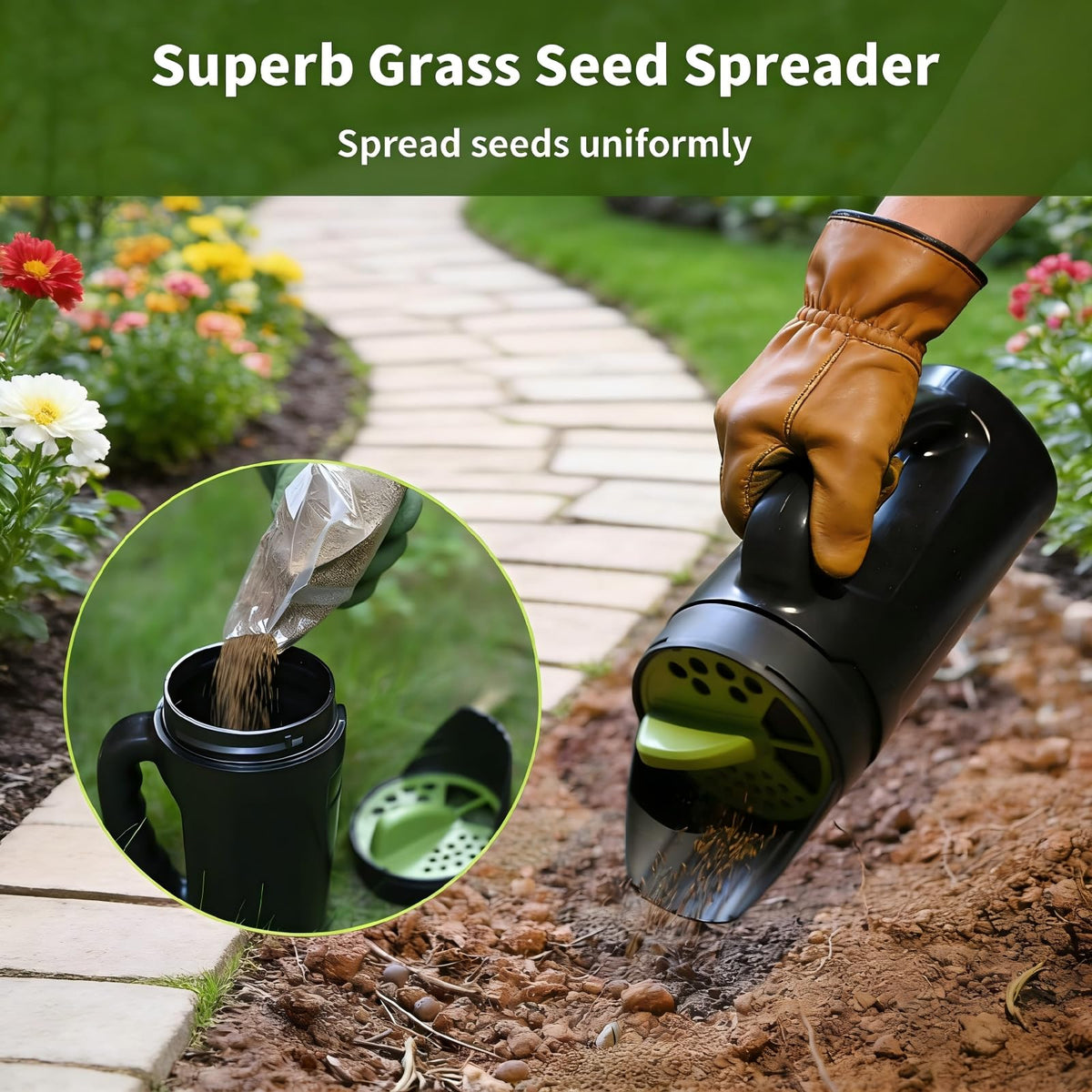 Handheld Spreader Shaker for Seed, Fertilizer, Earth Food, Salt and Ice Melt | Multiple Opening Sizes for Any Need | 80 Oz Capacity for Lawn & Garden