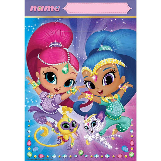 Shimmer and Shine Plastic Loot Bags - 9" x 6 1/2" | Multicolor - Pack of 8