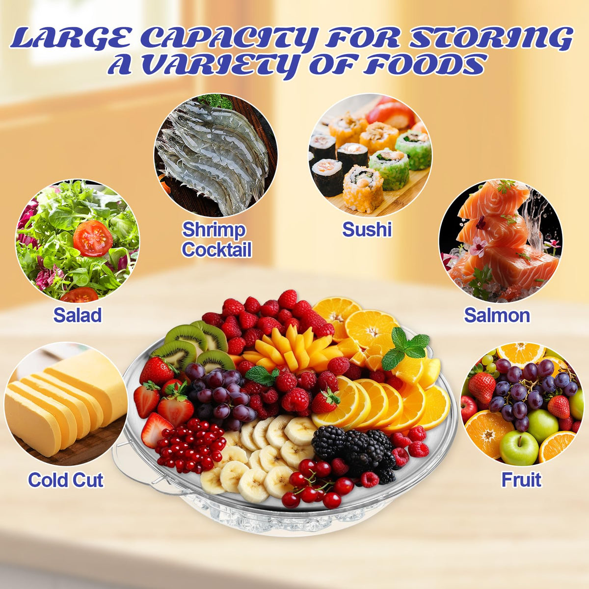 3 Set Chilled Serving Tray for Parties with Compartments, 11.8" Ice Chilled Party Platter, Ice Serving Board with 3 Tongs 10 Forks, Cold Dish Dip for Fruit,Veggies, Appetizer, Shrimp Cocktail