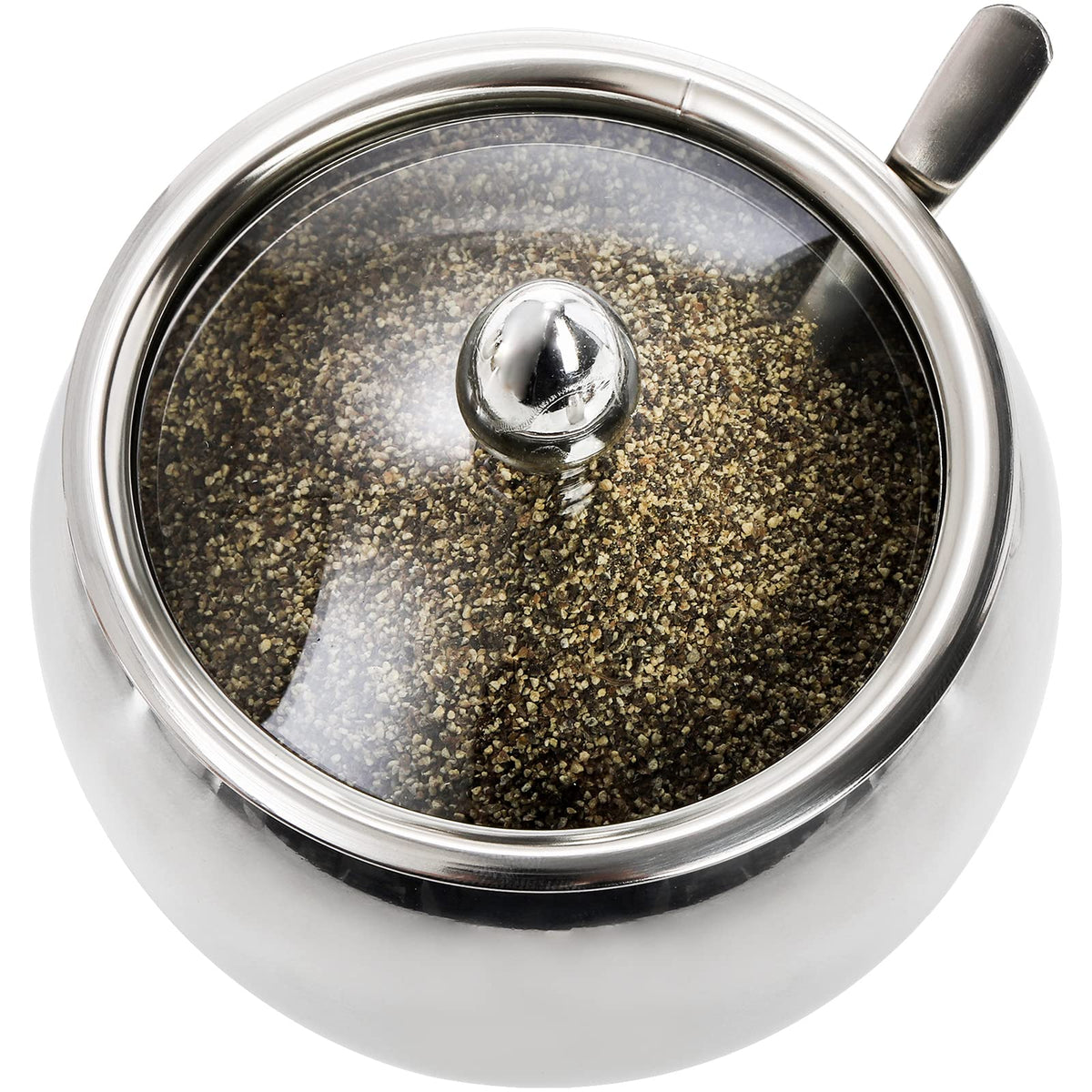 Hedume 3 Grids 304 Stainless Steel Seasoning Containers Set with Lid Spoon and Tray, Condiment Jar Spice Container, Condiment Canisters Pots for Serving Sugar, Pepper, Salt, Spice