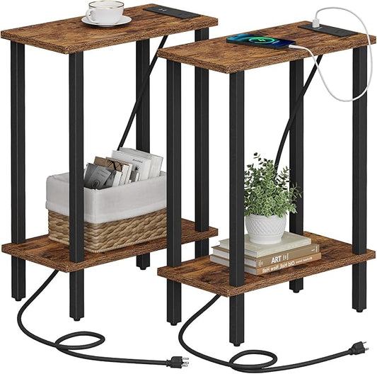 TUTOTAK Small End Table with Charging Station, Narrow Side Table with USB Ports