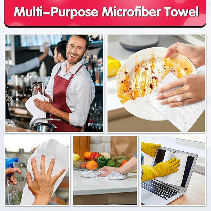 FIXSMITH White Microfiber Cleaning Cloth, Reusable Shop Towels, Microfiber