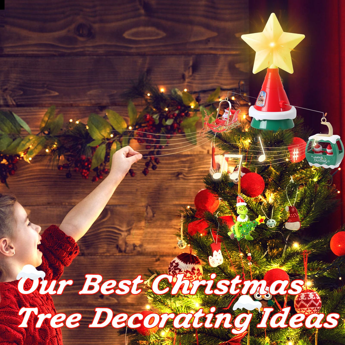 Rotating Christmas Tree Topper Star - Featuring LED Lights and Festive Music, Electric Music Sprite, Good, Easy Installation,USB Powered Musical Decoration Creating Christmas Atmosphere