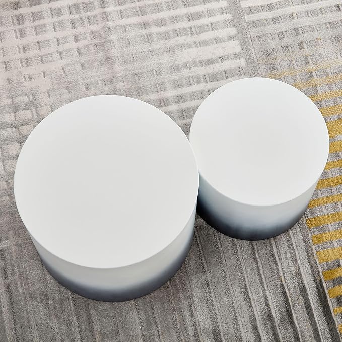 Small Round Coffee Table Nesting End Table Set of 2, MDF Side Circle Accent
