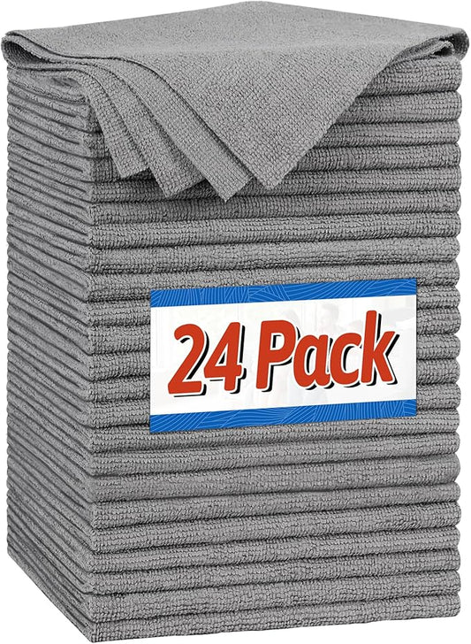 FIXSMITH Microfiber Cleaning Cloth, Shop Towels Bulk, 24 Pack Grey Microfiber