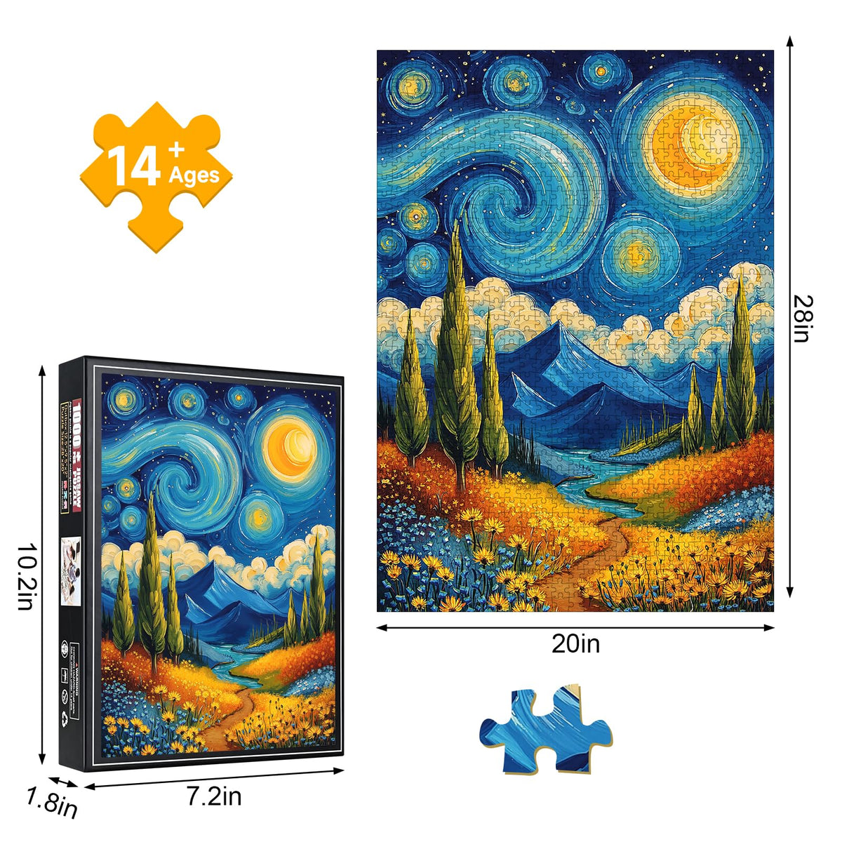 1000 Piece Van Gogh-Inspired Starry Night Jigsaw Puzzle for Adults