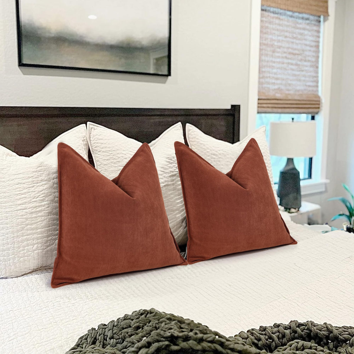 ZWJD Rust Throw Pillow Covers 18x18 Set of 2 Chenille Fall Pillow Covers with Elegant Design Soft and Luxurious Decorative Throw Pillows for Couch, Bed, and Home Decor