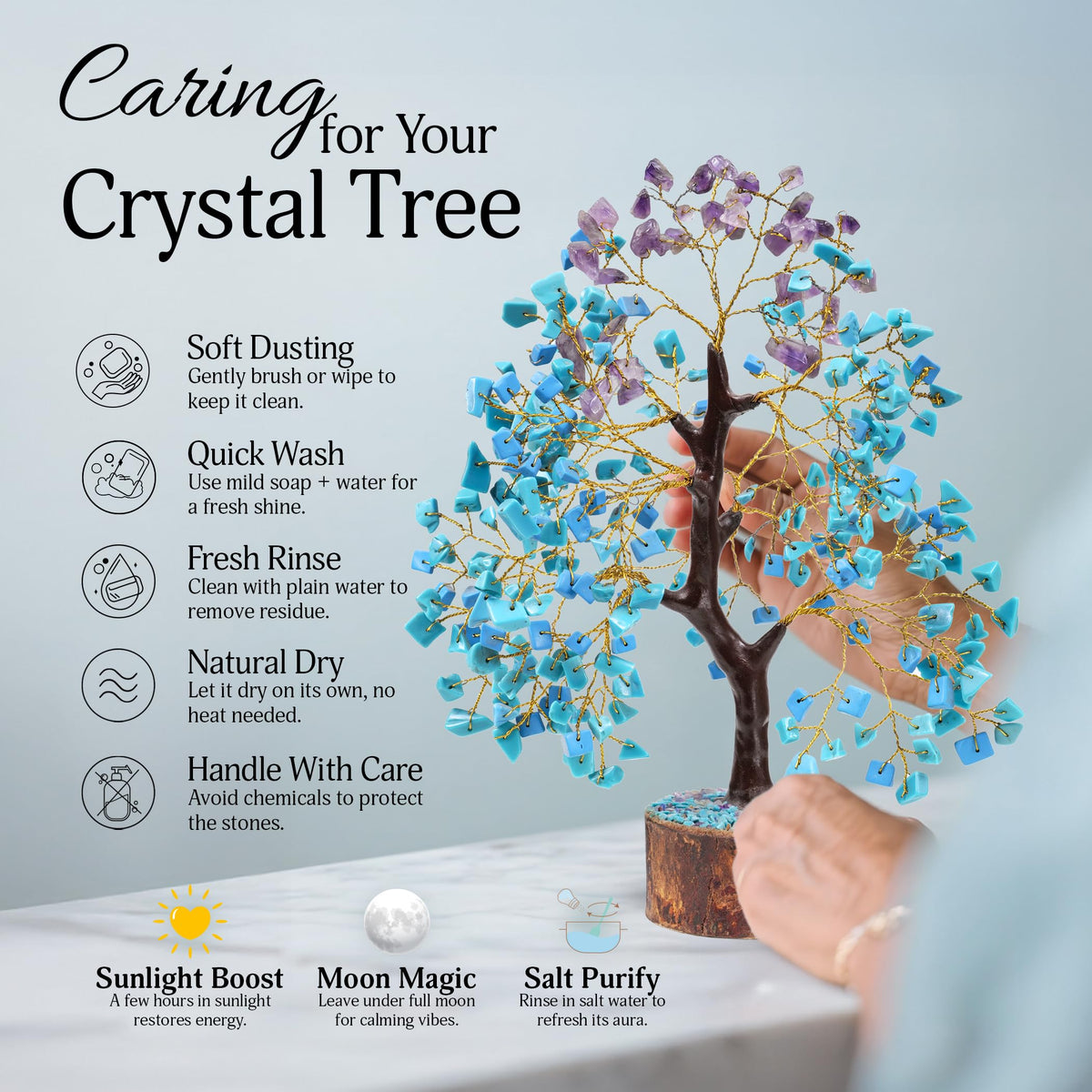 FASHIONZAADI Amethyst and Turquoise Crystal Tree of Life - Crystal Decor - Spiritual Gifts - Crystals Gifts for Women - Gemstones and Crystals